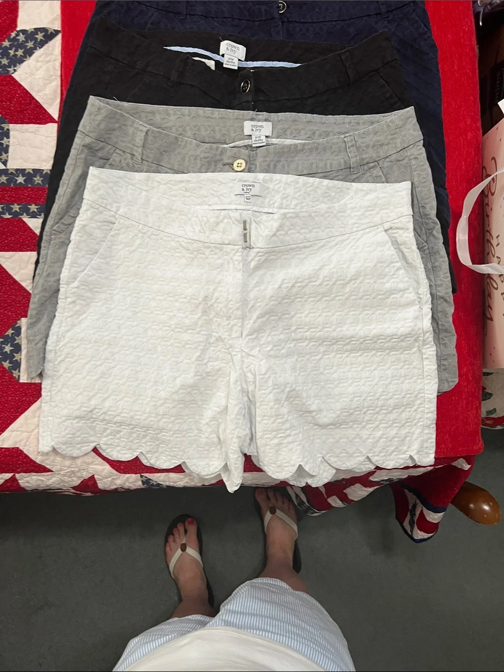 Crown & Ivy 16w. Women’s Scallop Hem Textured Shorts in multiple colors
